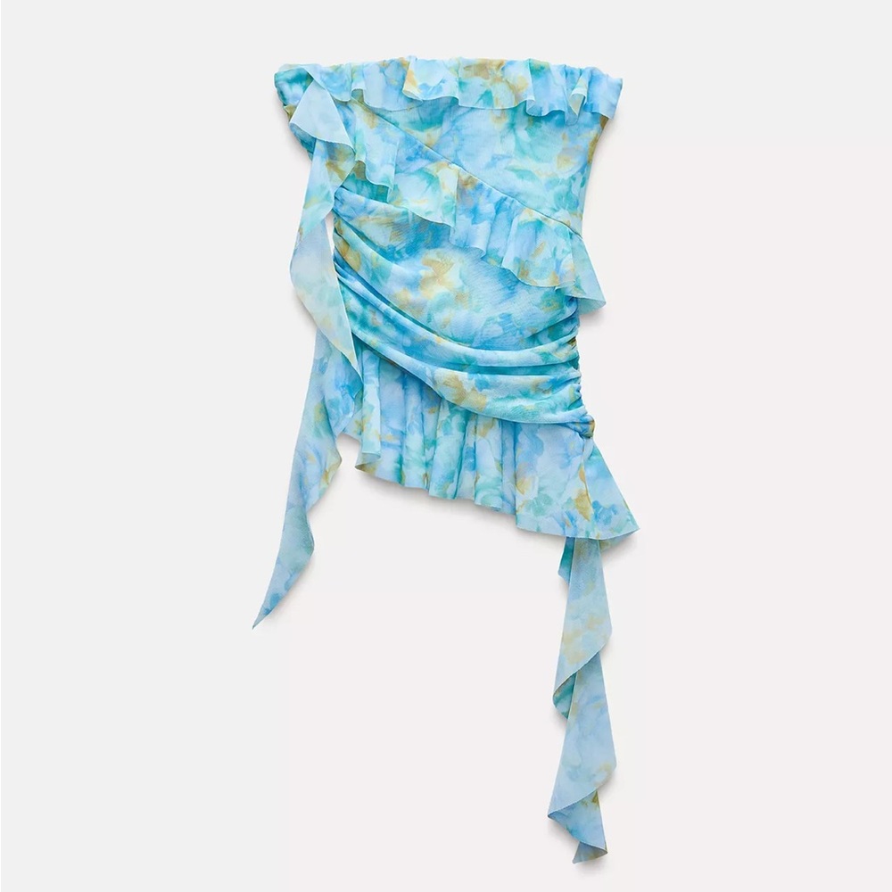 Zara Blue and Yellow Ruffle top